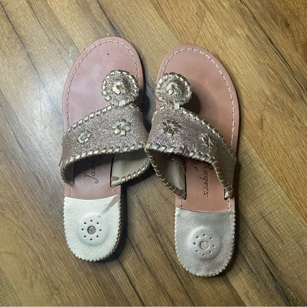 Jack Rogers Girls Miss Sparkle Leather Sparkle Sandals Champagne Size 4